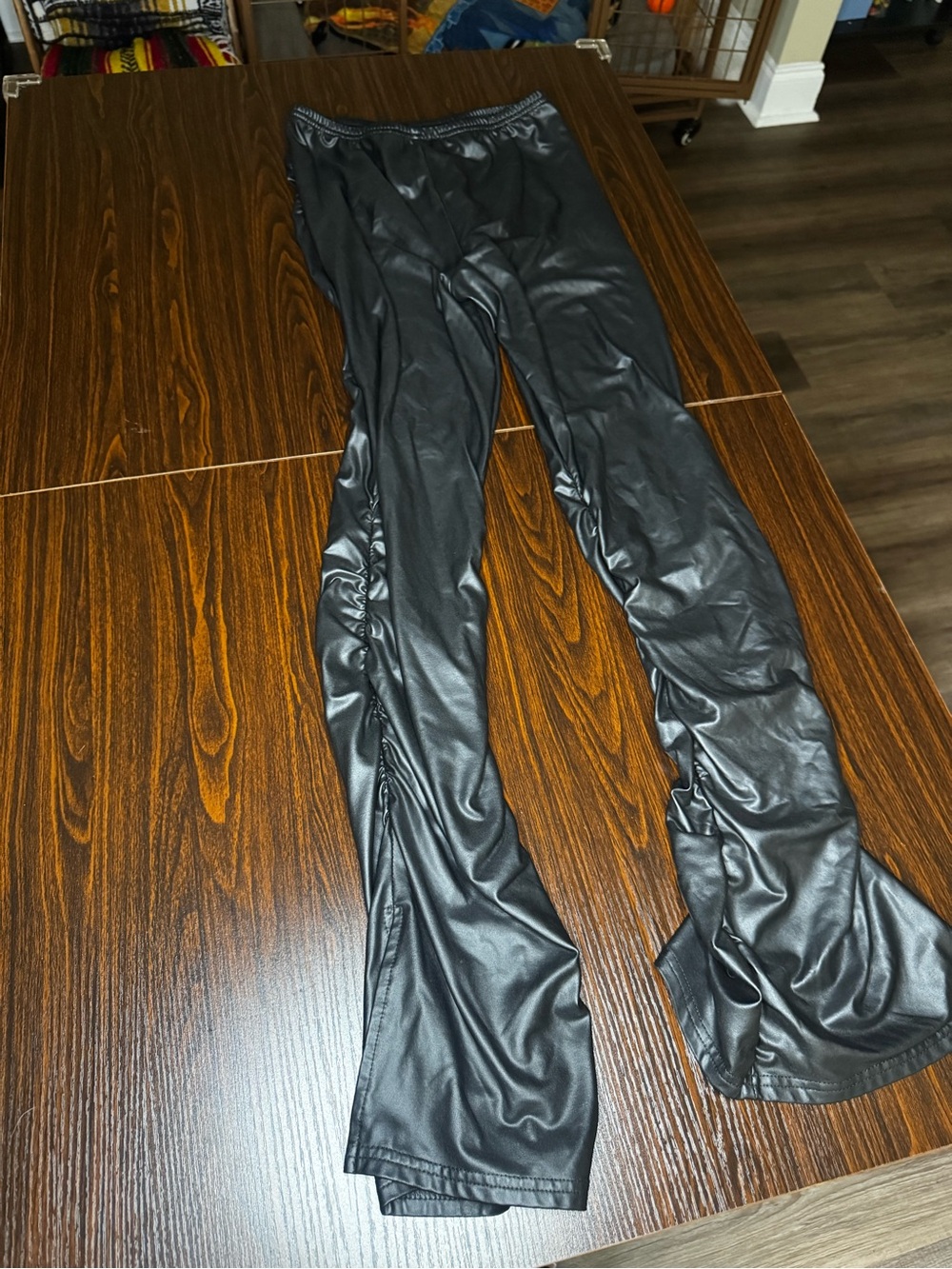 Black Faux Leather Ruched Leggings